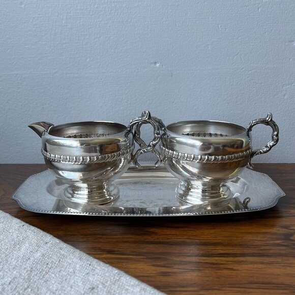 Viking Plate EP Copper Lead Mounts Canada set of 3 Creamer Sugar Serving Plate - Picture 1 of 16